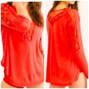Free People Oversized Lola Lace Trip Blouse Top